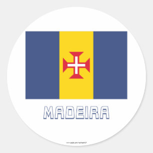 Pegatina Redonda Bandera de Madeira con nombre