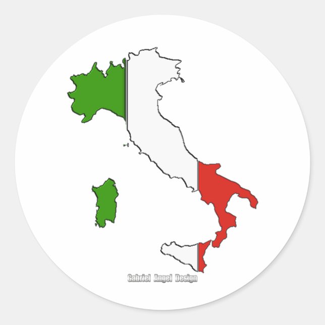 Pegatina Redonda Bandera de mapa de Italia (Anverso)