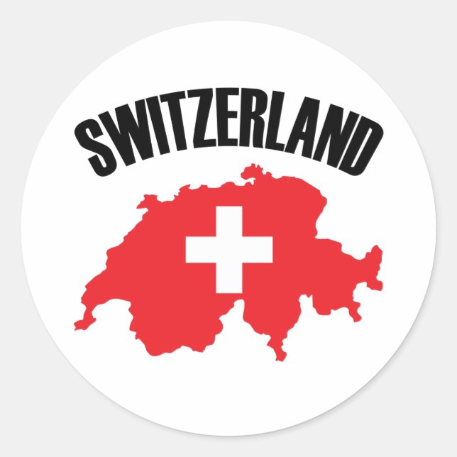 Pegatina Redonda Bandera de mapa de Suiza (Anverso)