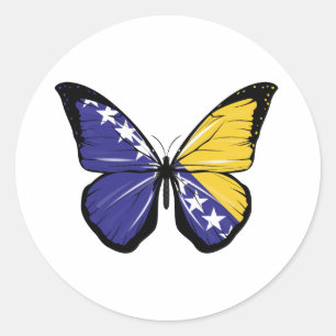 Pegatina Redonda Bandera de mariposa de Bosnia y Herzegovina
