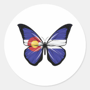 Pegatina Redonda Bandera de Mariposa de Colorado