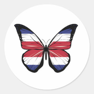 Pegatina Redonda Bandera de mariposa de Costa Rica