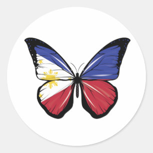 Pegatina Redonda Bandera de mariposa de Filipinas