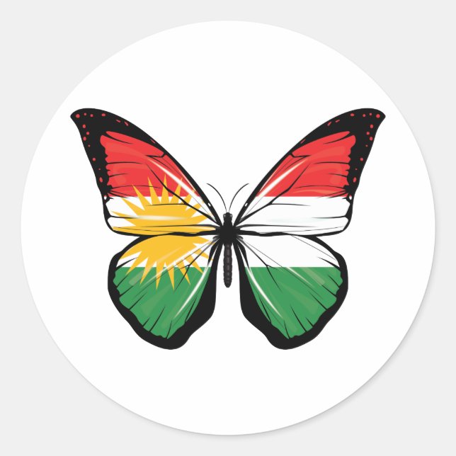 Pegatina Redonda Bandera de mariposa de Kurdistán (Anverso)