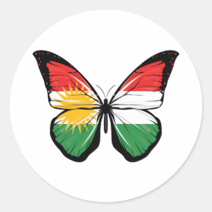 Pegatina Redonda Bandera de mariposa de Kurdistán