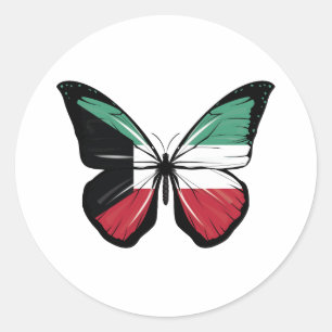 Pegatina Redonda Bandera de Mariposa de Kuwait