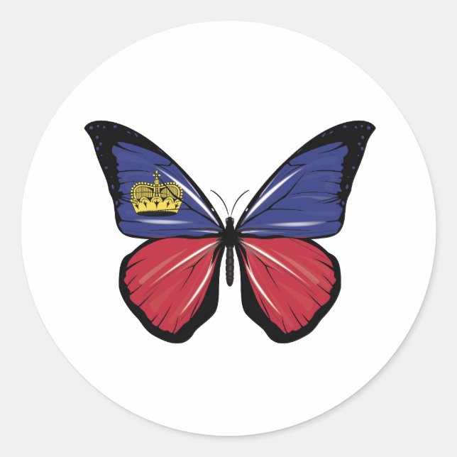 Pegatina Redonda Bandera de mariposa de Liechtenstein (Anverso)