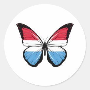 Pegatina Redonda Bandera de Mariposa de Luxemburgo 