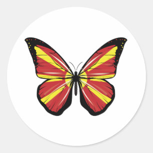 Pegatina Redonda Bandera de mariposa de Macedonia