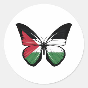 Pegatina Redonda Bandera de mariposa de Palestina
