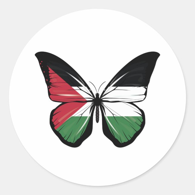 Pegatina Redonda Bandera de mariposa de Palestina (Anverso)
