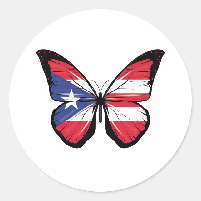 Pegatina Redonda Bandera de mariposa de Puerto Rico (Anverso)