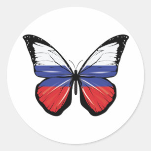 Pegatina Redonda Bandera de mariposa de Rusia