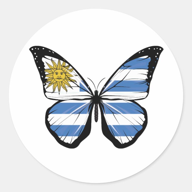 Pegatina Redonda Bandera de mariposa de Uruguay