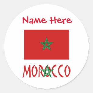 Pegatina Redonda Bandera de Marruecos personalizada con nombre