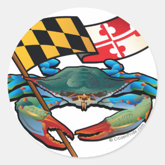 Pegatina Redonda Bandera de Maryland del Cangrejo Azul