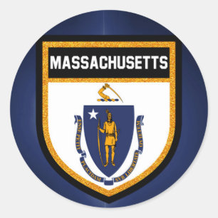 Pegatina Redonda Bandera de Massachusetts