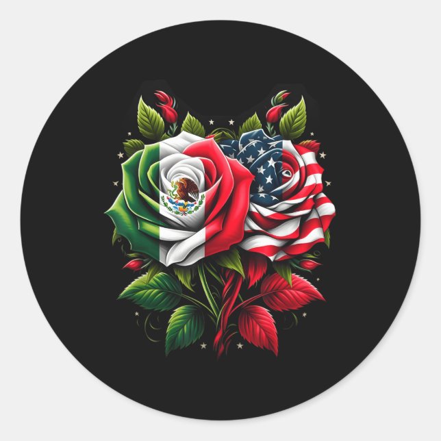 Pegatina Redonda Bandera De México Bandera De Estados Unidos Bander (Anverso)