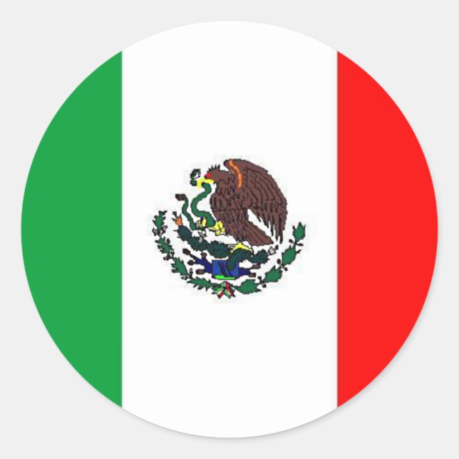 PEGATINA REDONDA BANDERA DE MÉXICO - BANDERA MEXICANA NACIONAL (Anverso)