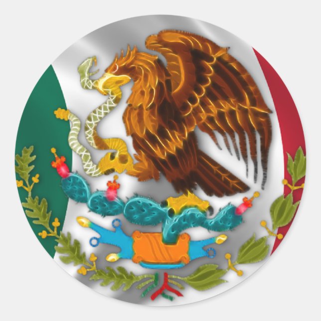 Pegatina Redonda Bandera de México, escudo de armas (Anverso)