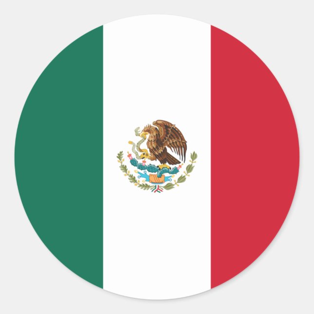 Pegatina Redonda Bandera de México/México (Anverso)