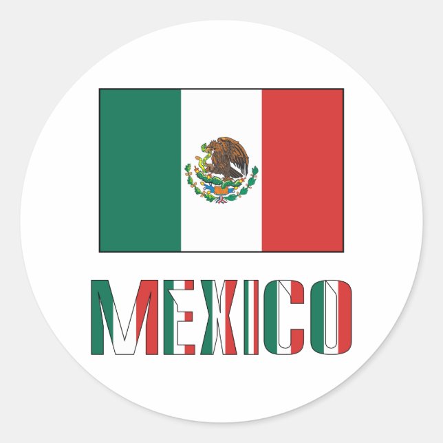 Pegatina Redonda Bandera de México y México (Anverso)