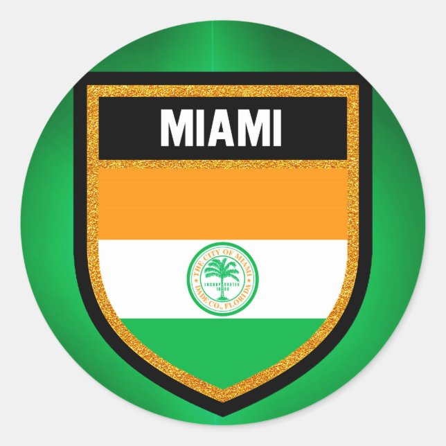 Pegatina Redonda Bandera de Miami (Anverso)