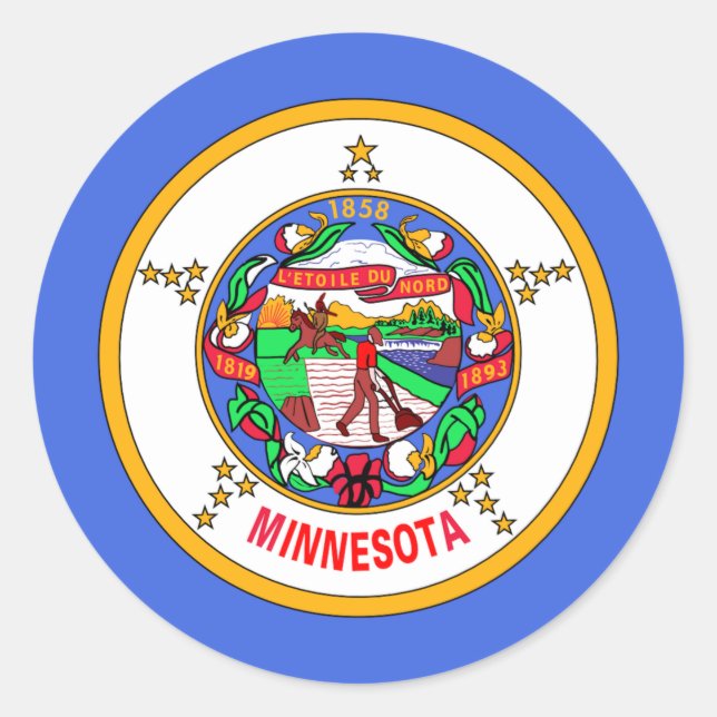 Pegatina Redonda Bandera de Minnesota (Anverso)