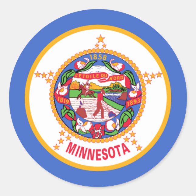 Pegatina Redonda Bandera de Minnesotan, Bandera de Minnesota (Anverso)