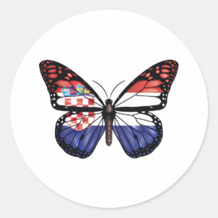 Pegatina Redonda Bandera de monarca de mariposa de Croacia