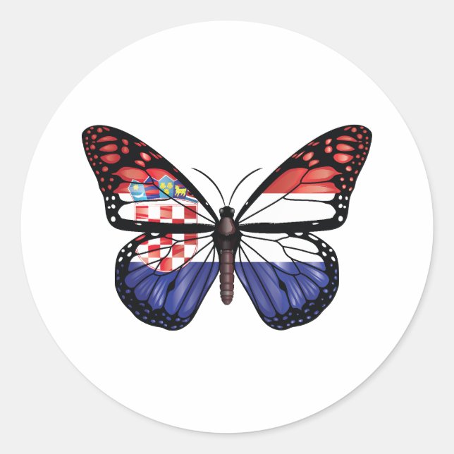 Pegatina Redonda Bandera de monarca de mariposa de Croacia (Anverso)