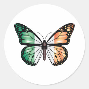 Pegatina Redonda Bandera de monarca de mariposa de Irlanda