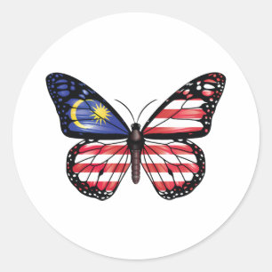 Pegatina Redonda Bandera de monarca de mariposa de Malasia