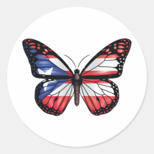 Pegatina Redonda Bandera de monarca de mariposa de Puerto Rico