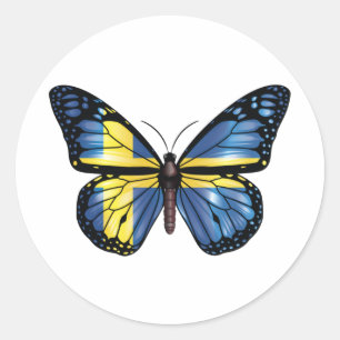 Pegatina Redonda Bandera de monarca de mariposa de Suecia