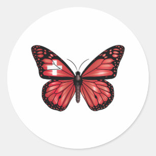 Pegatina Redonda Bandera de monarca de mariposa de Suiza