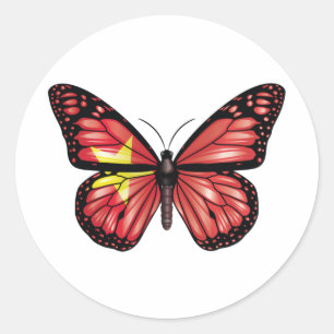 Pegatina Redonda Bandera de monarca de mariposa de Vietnam camiseta