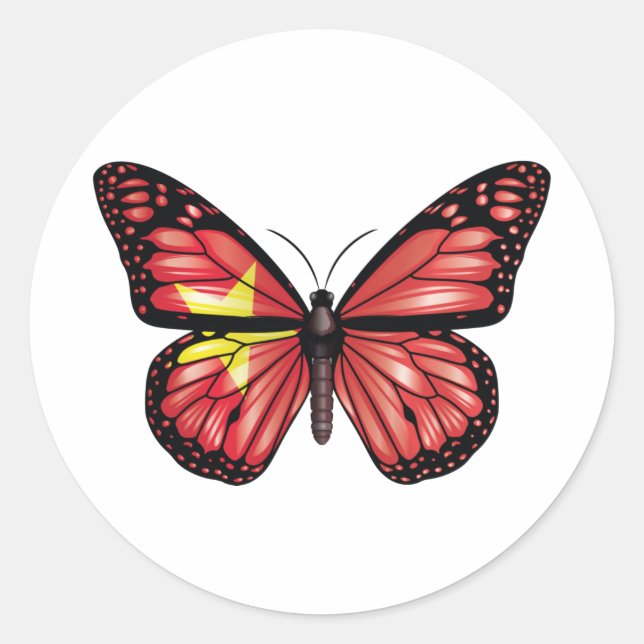 Pegatina Redonda Bandera de monarca de mariposa de Vietnam camiseta (Anverso)