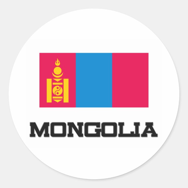 Pegatina Redonda Bandera de Mongolia (Anverso)