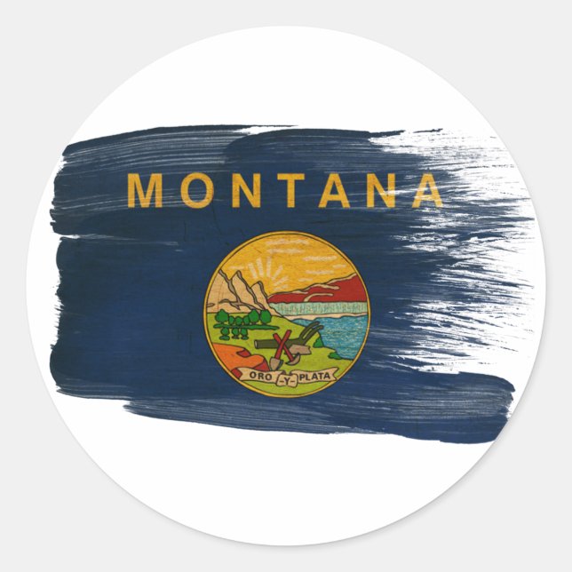 Pegatina Redonda Bandera de Montana (Anverso)