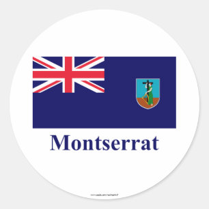 Pegatina Redonda Bandera de Montserrat con nombre