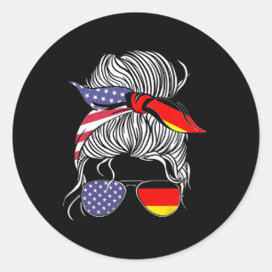 Pegatina Redonda Bandera de mujer niña orgullosa patriota germanoam