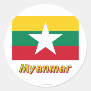 Pegatina Redonda Bandera de Myanmar con nombre
