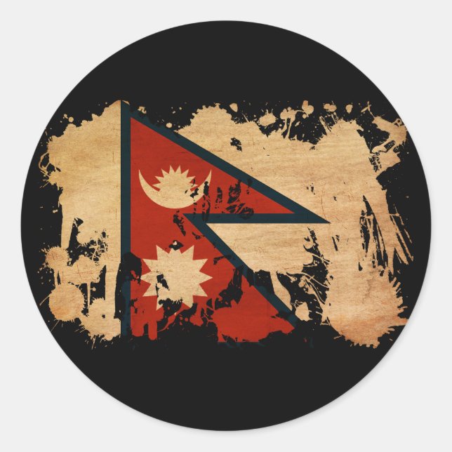 Pegatina Redonda Bandera de Nepal (Anverso)
