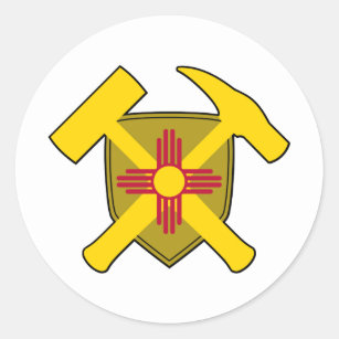 Pegatina Redonda Bandera de New México del escudo del martillo de
