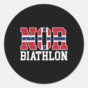 Pegatina Redonda Bandera de Noruega Biatlonista - Noruego Ni Biatló