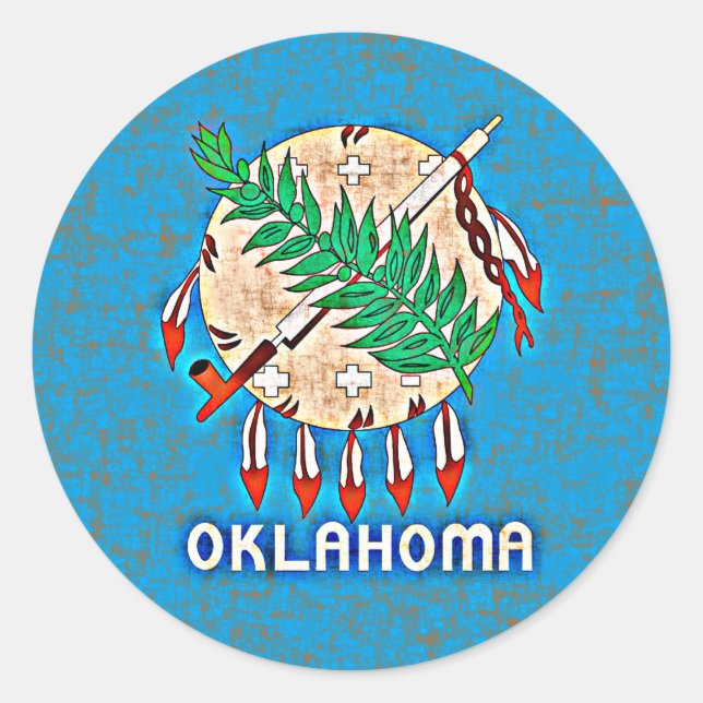 PEGATINA REDONDA BANDERA DE OKLAHOMA (Anverso)