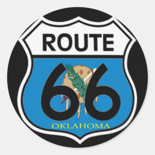 Pegatina Redonda Bandera de Oklahoma Ruta 66 Escudo