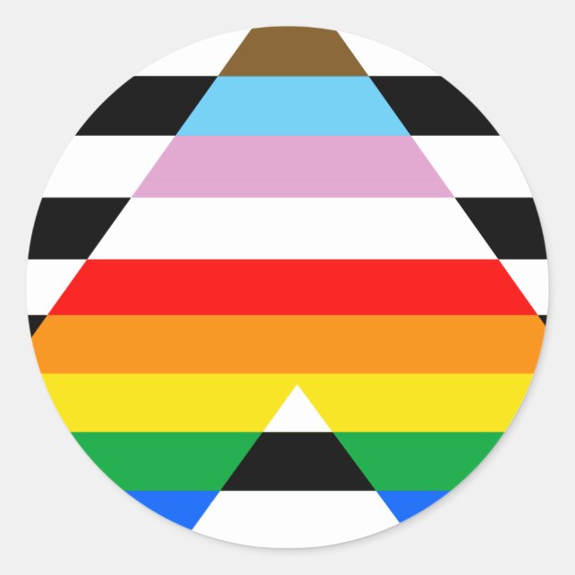 Pegatina Redonda Bandera de orgullo aliada al progreso LGBTQ (Anverso)