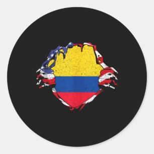 Pegatina Redonda Bandera de orgullo de Colombia Camiseta patriótica